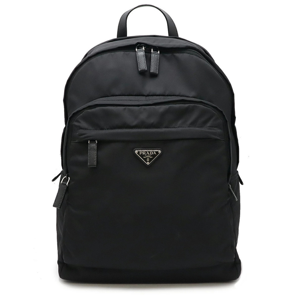 Prada Triangle Backpack Rucksack Daypack Leather Black Nero Black
